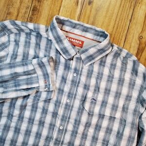 Simms Shirt Mens 2XL XXL Gray Plaid Pearl Snap Fishing Long Sleeve Vented